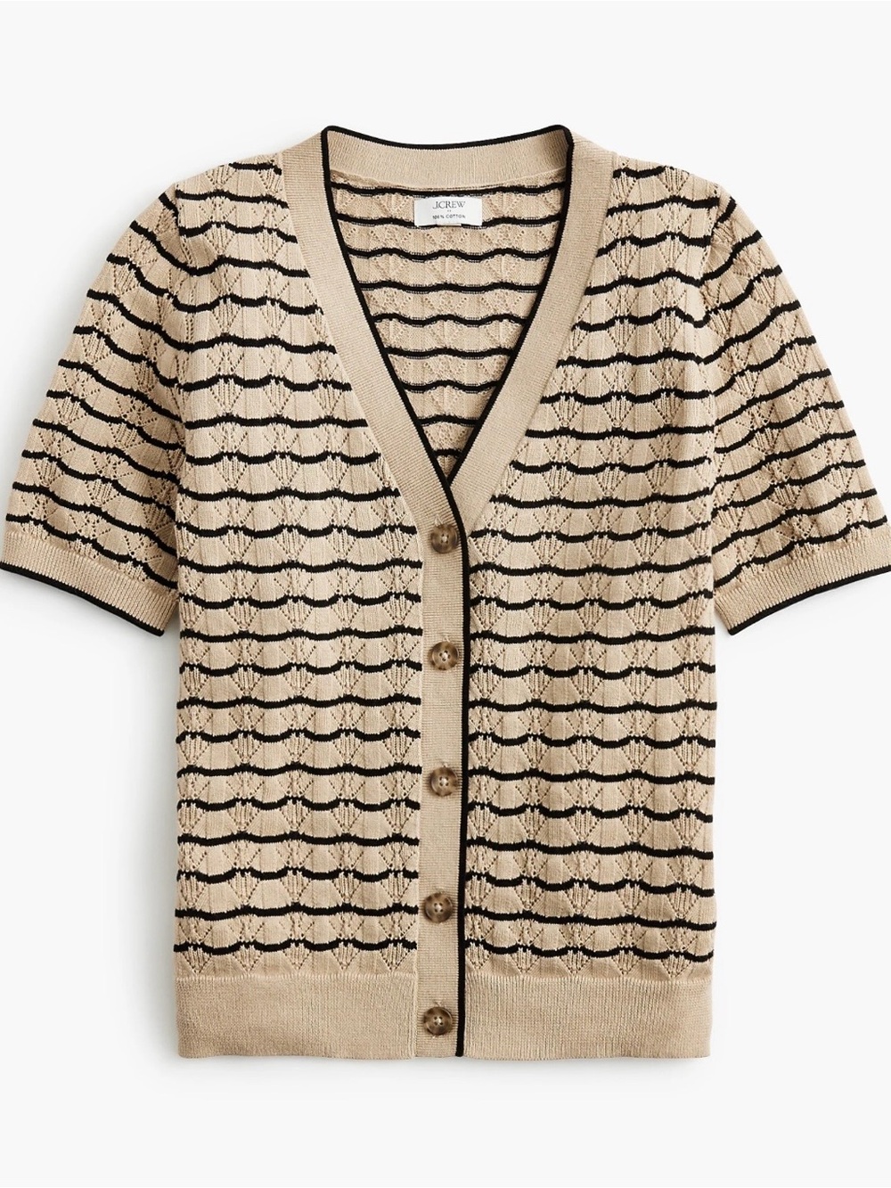 J. Crew Factory Beige and Black Short-Sleeve Button Cardigan